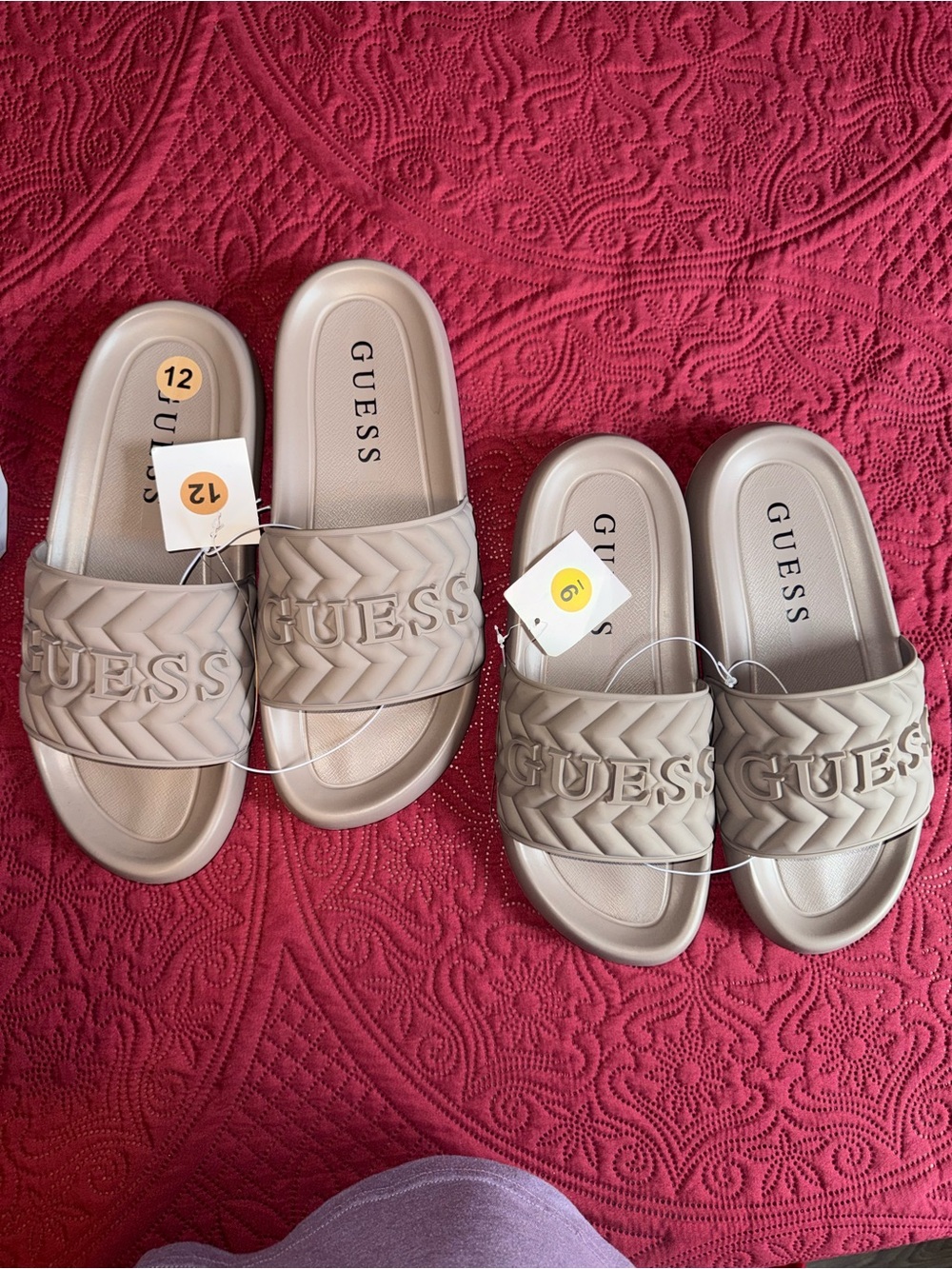 GUESS  Logo Slide Sandals in Beige Taupe